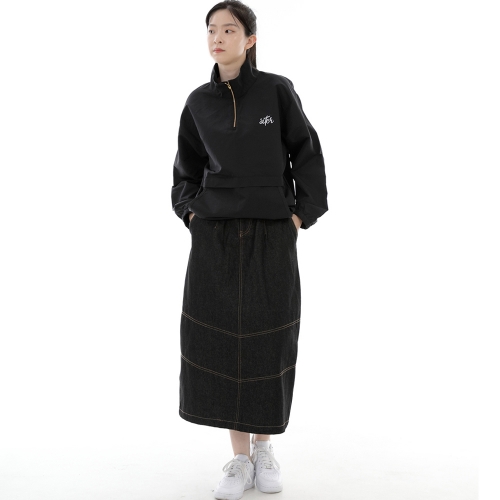 와이드돔 하프밴드 롱스커트 WDH-1303 데님 블랙 BRS