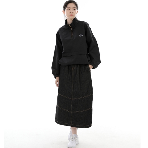 와이드돔 하프밴드 롱스커트 WDH-1303 데님 블랙 BRS