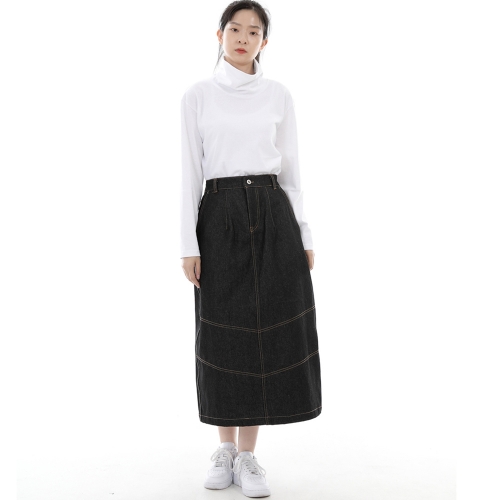 와이드돔 하프밴드 롱스커트 WDH-1303 데님 블랙 BRS