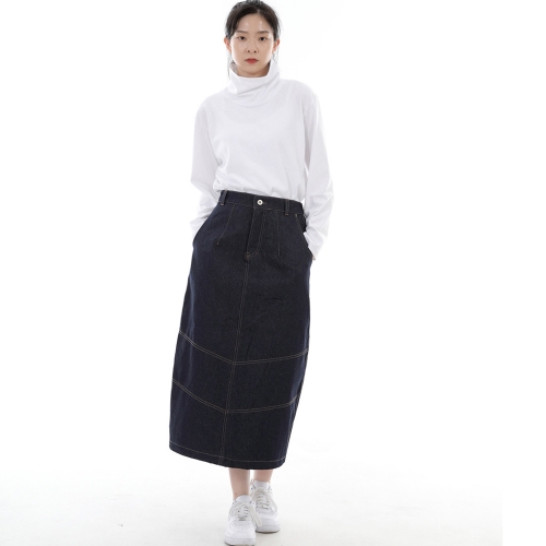 와이드돔 하프밴드 롱스커트 WDH-1303 데님 인디고 BRS