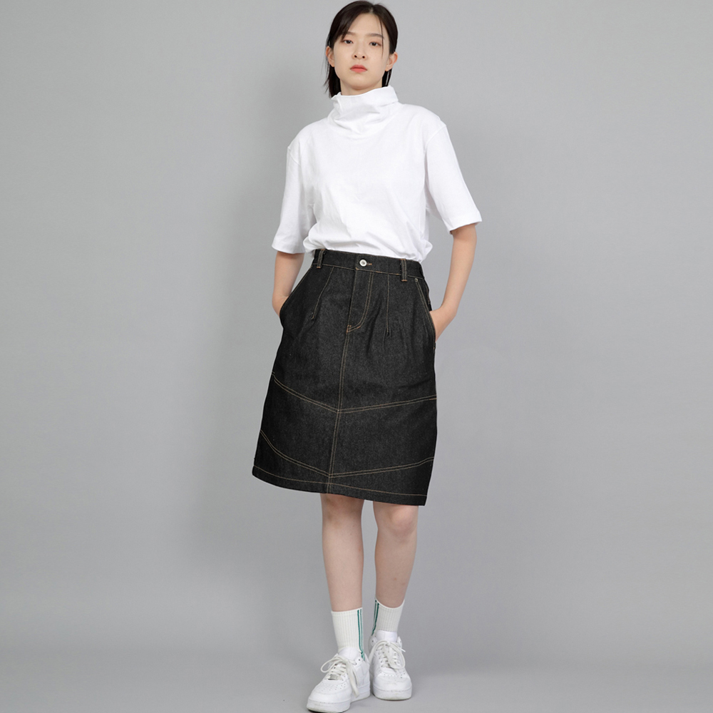 와이드돔 하프밴드 미디스커트 WDM-1305 데님 블랙 BRS