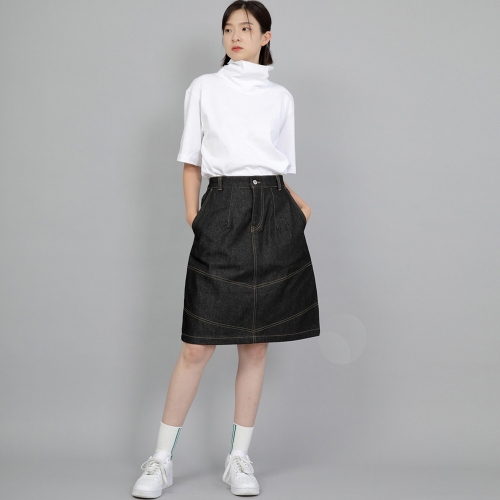와이드돔 하프밴드 미디스커트 WDM-1305 데님 블랙 BRS