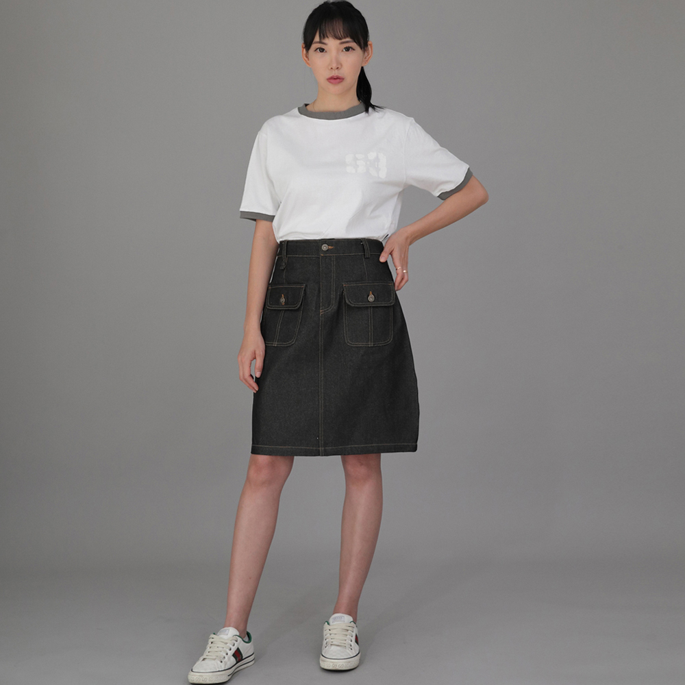 프런트앤백 커버포켓 밴딩스커트 FCM-1307 데님 블랙 BRS