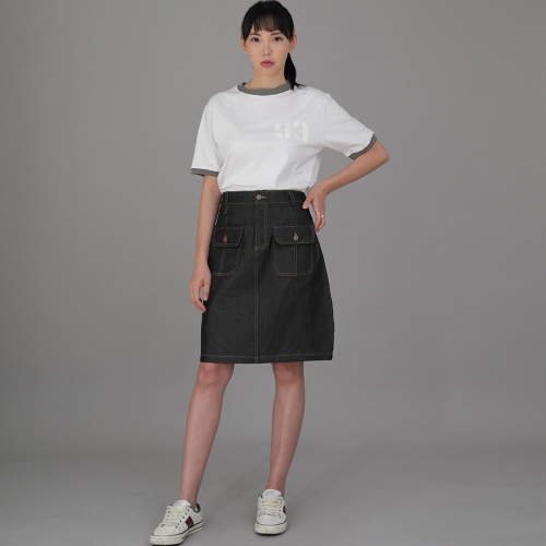 프런트앤백 커버포켓 밴딩스커트 FCM-1307 데님 블랙 BRS