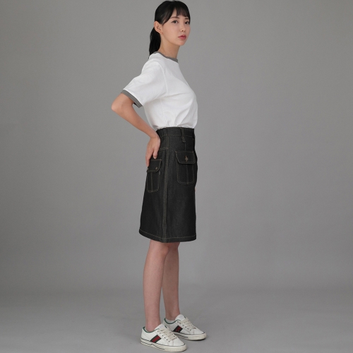 프런트앤백 커버포켓 밴딩스커트 FCM-1307 데님 블랙 BRS