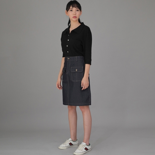 프런트앤백 커버포켓 밴딩스커트 FCM-1307 데님 인디고 BRS