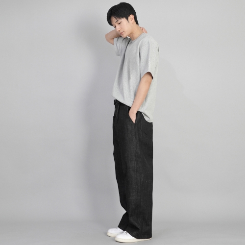 프런트커팅 디테일 EX 와이드 팬츠 CDE-371 데님 블랙 BKS