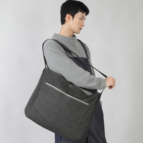 라운드 볼륨 펜타곤포켓 크로스 에코백 RVP-150 데님 블랙