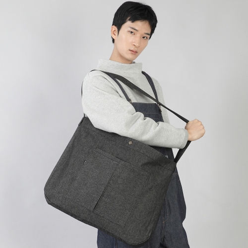 라운드 볼륨 카고포켓 크로스 에코백 RVR-149 데님 블랙