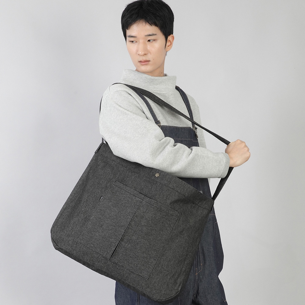 라운드 볼륨 카고포켓 크로스 에코백 RVR-149 데님 블랙