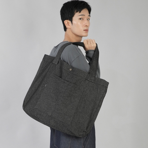 라운드 볼륨 카고포켓 에코백 RVC-145 데님 블랙