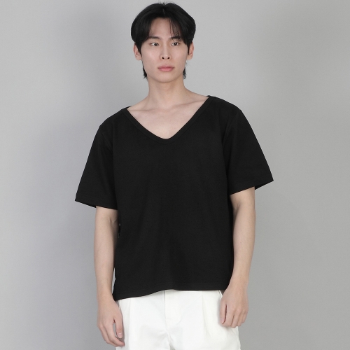 무지 BIG V넥 반팔티셔츠 BIGV-883 블랙