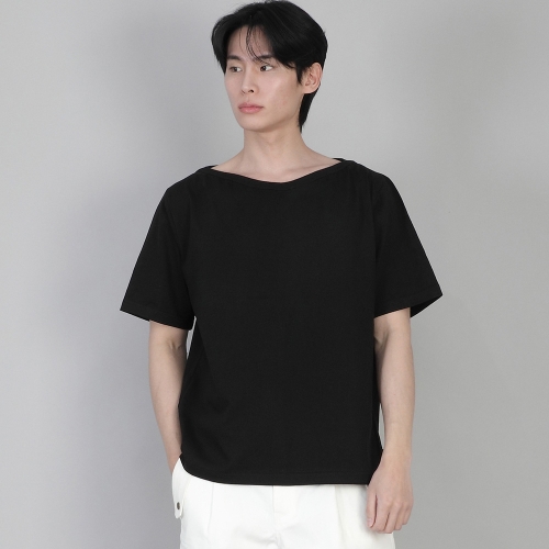 무지 보트넥 반팔티셔츠 BSR-882 블랙