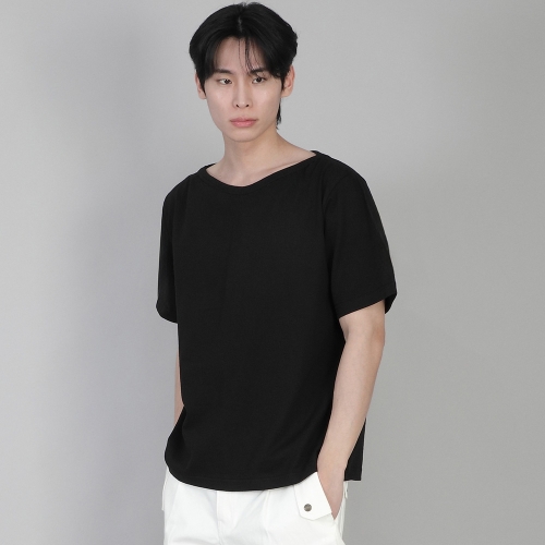 무지 보트넥 반팔티셔츠 BSR-882 블랙