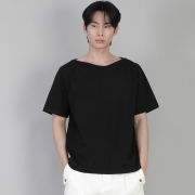무지 보트넥 반팔티셔츠 BSR-882 블랙