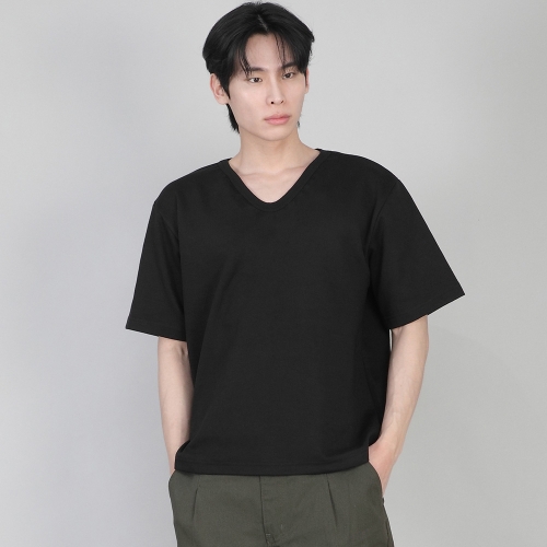 무지 V넥 반팔티셔츠 VSR-881 블랙