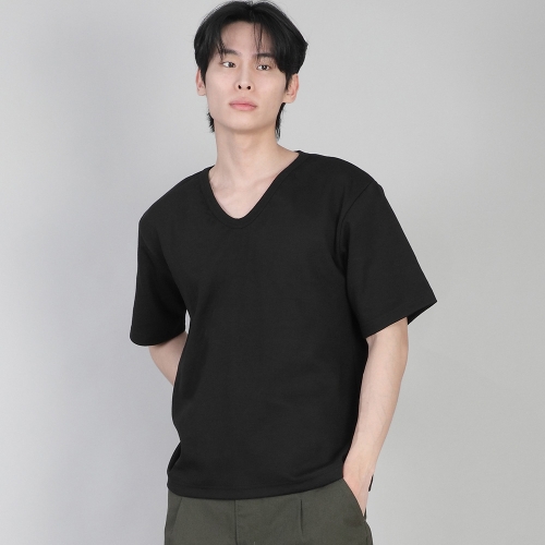 무지 V넥 반팔티셔츠 VSR-881 블랙