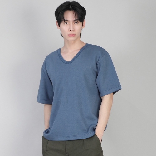 무지 V넥 반팔티셔츠 VSR-881 이집션 블루