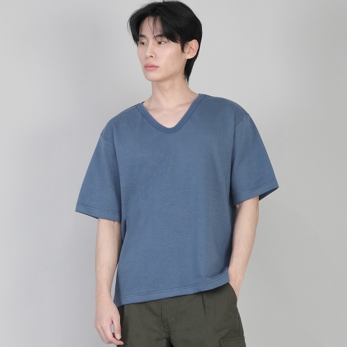 무지 V넥 반팔티셔츠 VSR-881 이집션 블루