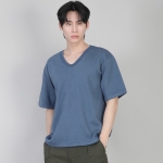무지 V넥 반팔티셔츠 VSR-881 이집션 블루