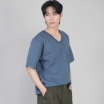 무지 V넥 반팔티셔츠 VSR-881 이집션 블루