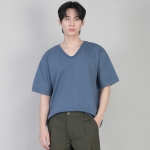 무지 V넥 반팔티셔츠 VSR-881 이집션 블루