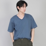 무지 V넥 반팔티셔츠 VSR-881 이집션 블루