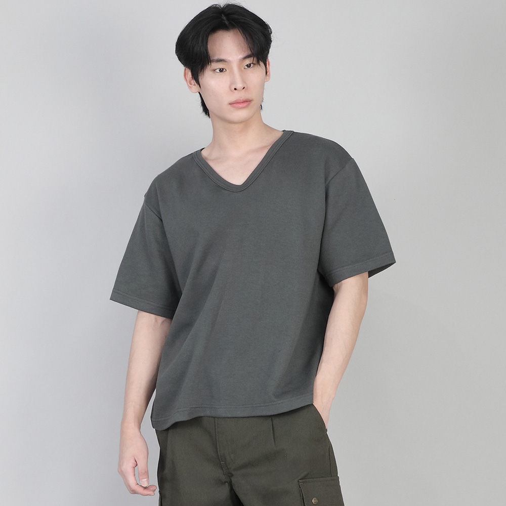 무지 V넥 반팔티셔츠 VSR-881 슬레이트 그레이