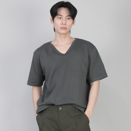 무지 V넥 반팔티셔츠 VSR-881 슬레이트 그레이