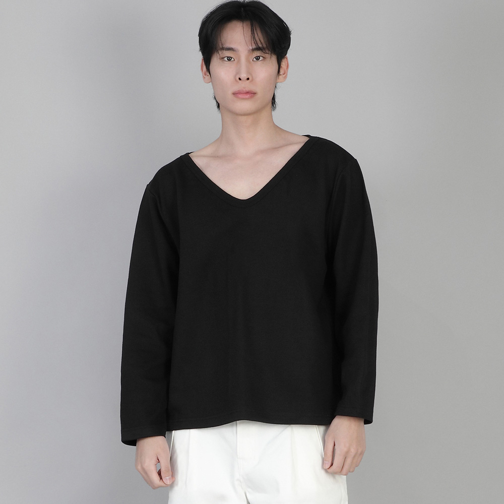 무지 BIG V넥 긴팔티셔츠 BIGV-879 블랙