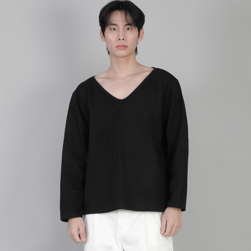 무지 BIG V넥 긴팔티셔츠 BIGV-879 블랙
