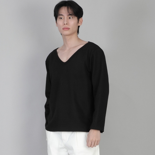 무지 BIG V넥 긴팔티셔츠 BIGV-879 블랙