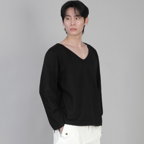 무지 BIG V넥 긴팔티셔츠 BIGV-879 블랙