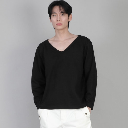 무지 BIG V넥 긴팔티셔츠 BIGV-879 블랙
