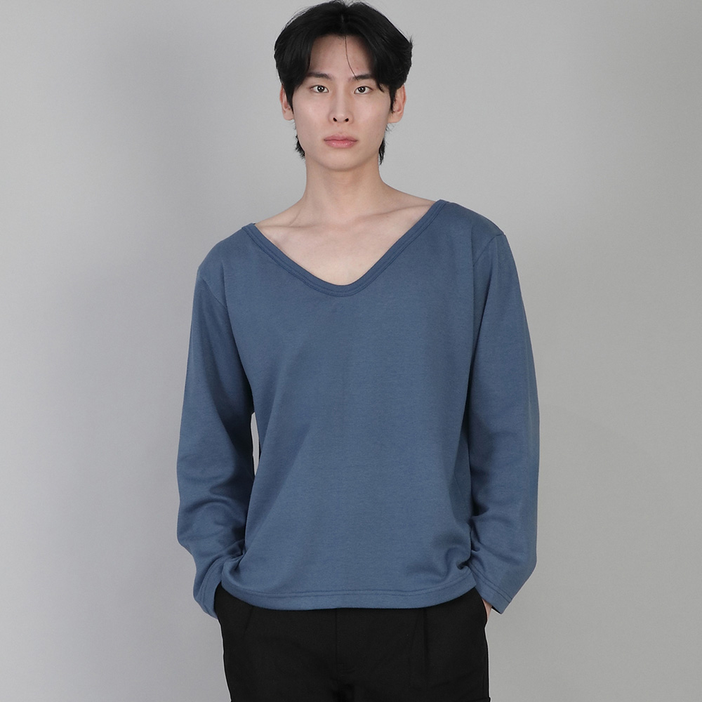 무지 BIG V넥 긴팔티셔츠 BIGV-879 이집션 블루