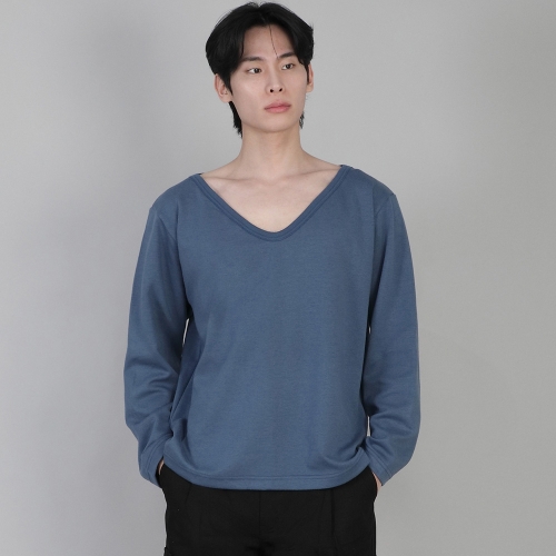 무지 BIG V넥 긴팔티셔츠 BIGV-879 이집션 블루