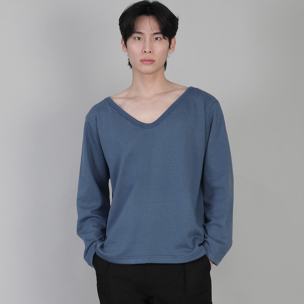 무지 BIG V넥 긴팔티셔츠 BIGV-879 이집션 블루