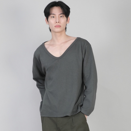무지 BIG V넥 긴팔티셔츠 BIGV-879 슬레이트 그레이