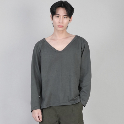 무지 BIG V넥 긴팔티셔츠 BIGV-879 슬레이트 그레이