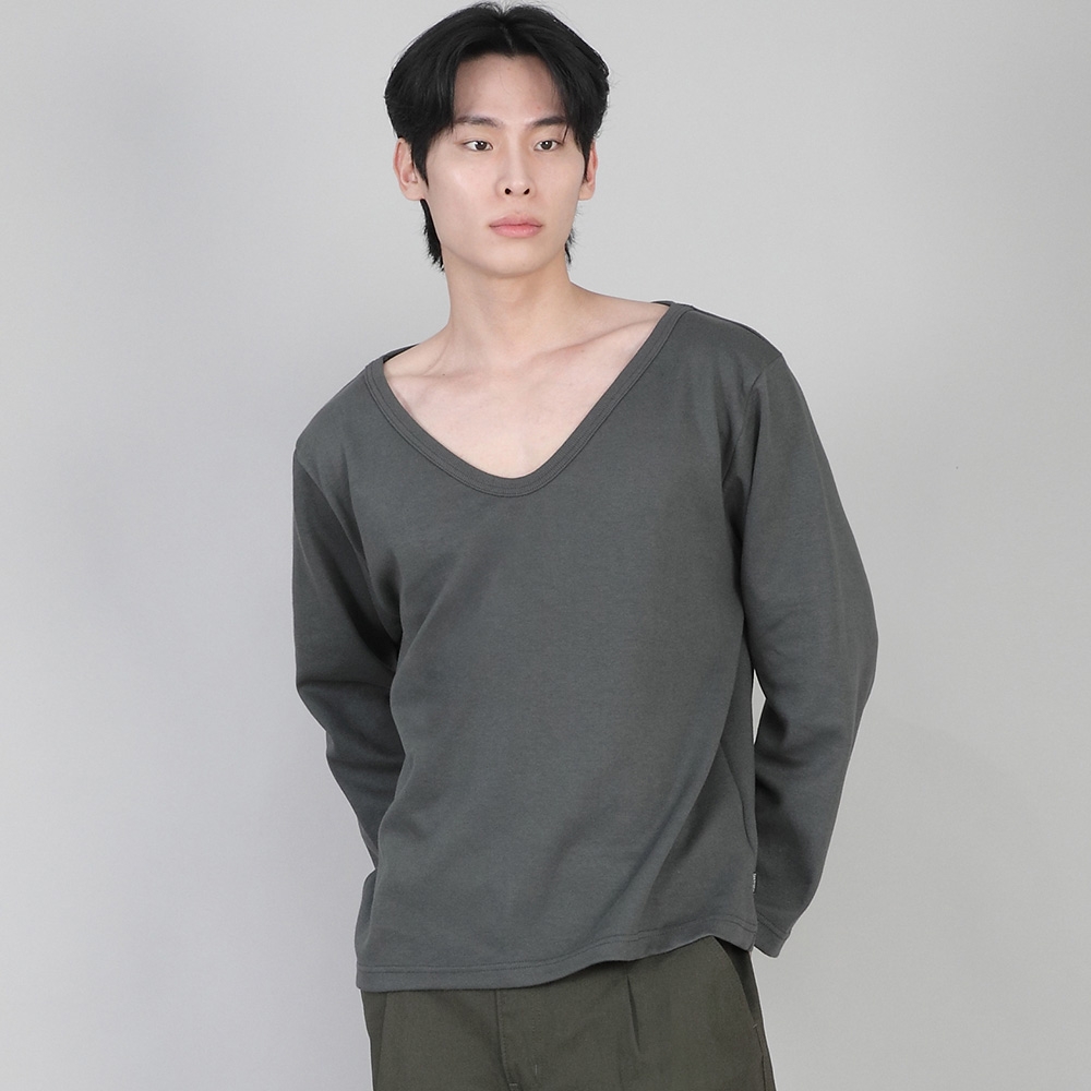 무지 BIG V넥 긴팔티셔츠 BIGV-879 슬레이트 그레이