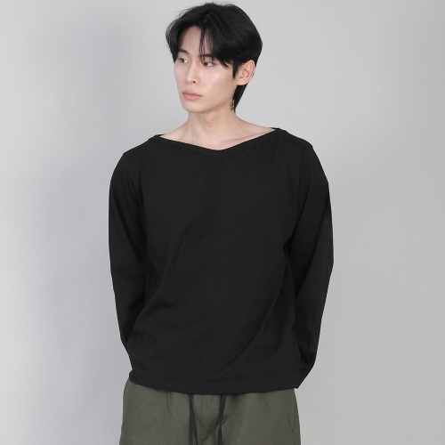 무지 보트넥 긴팔티셔츠 RBL-878 블랙