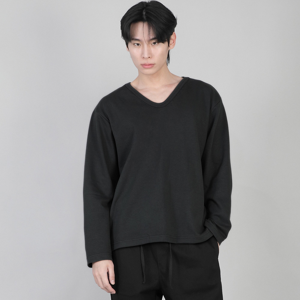 무지 V넥 긴팔티셔츠 RVL-877 블랙