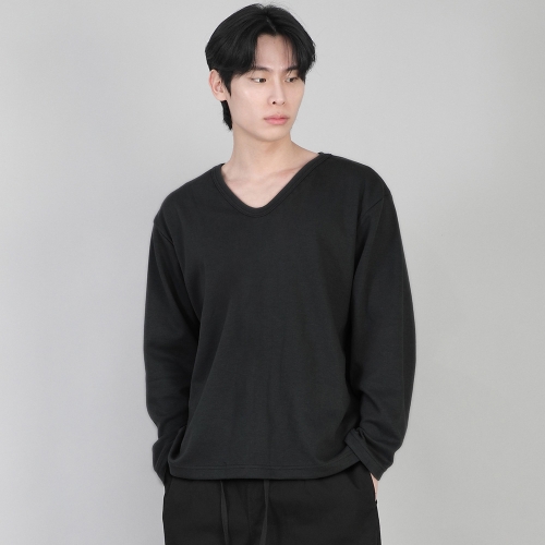 무지 V넥 긴팔티셔츠 RVL-877 블랙