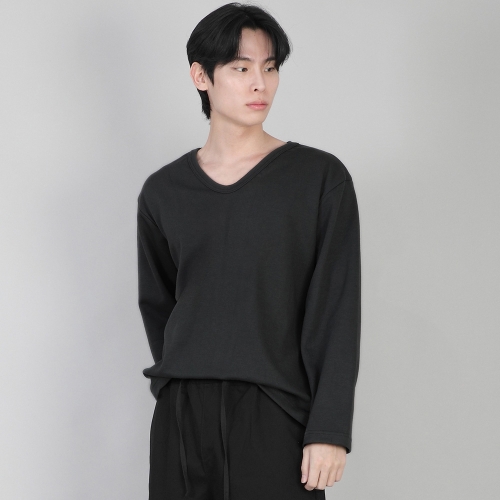 무지 V넥 긴팔티셔츠 RVL-877 블랙