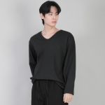 무지 V넥 긴팔티셔츠 RVL-877 블랙