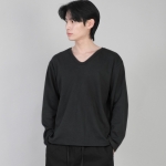 무지 V넥 긴팔티셔츠 RVL-877 블랙