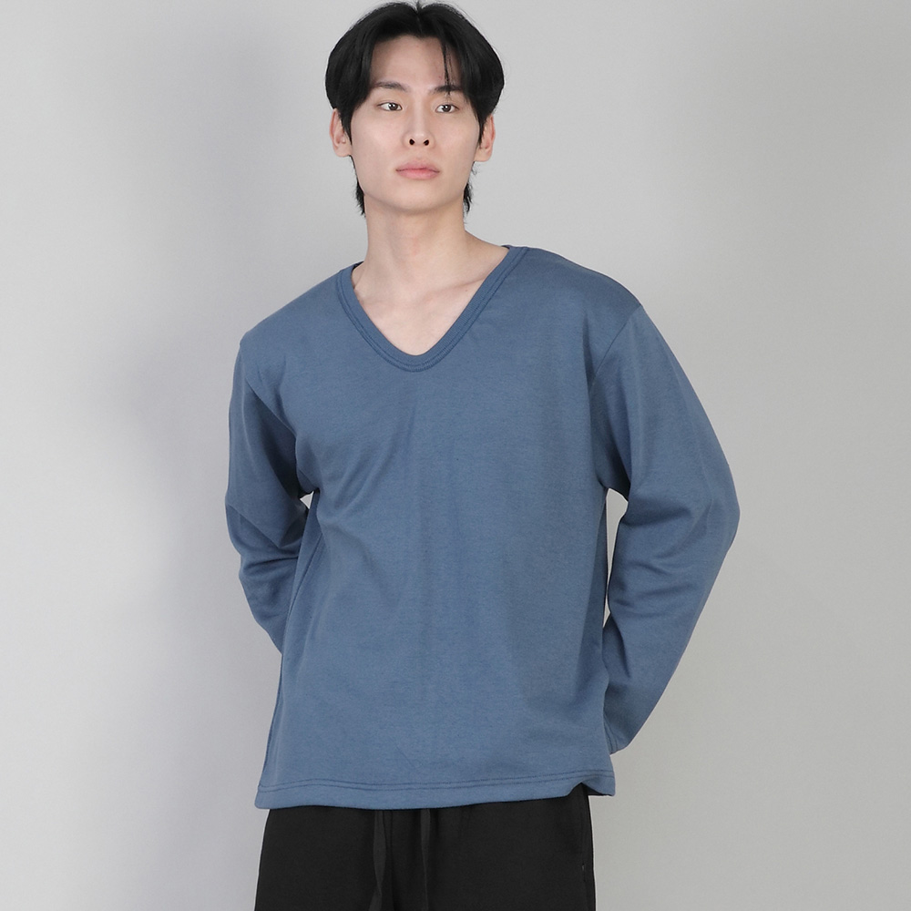 무지 V넥 긴팔티셔츠 RVL-877 이집션 블루