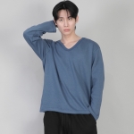 무지 V넥 긴팔티셔츠 RVL-877 이집션 블루