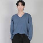 무지 V넥 긴팔티셔츠 RVL-877 이집션 블루