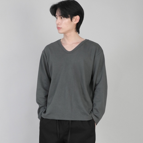 무지 V넥 긴팔티셔츠 RVL-877 슬레이트 그레이